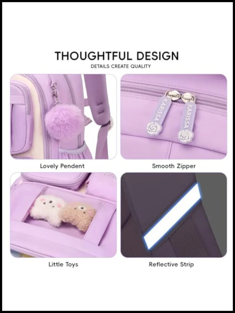 Girls Backpack Set with Lunch Box and Pencil Case, Lightweight Nylon,
